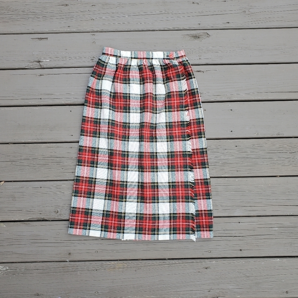 Vintage 90s y2k Bratz School Girl Wool Kilt Tartan Christmas Plaid Wrap Skirt Sm - Picture 2 of 8